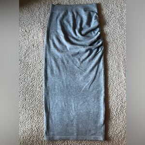 NWT Express Knit Midi Side Ruched Gray Skirt Wool Blend